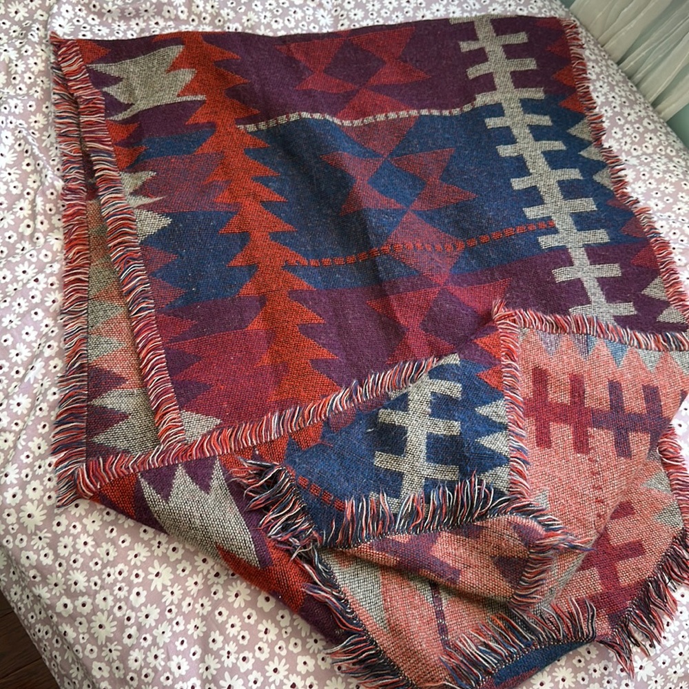 Large cotton scarf red and blue pattern